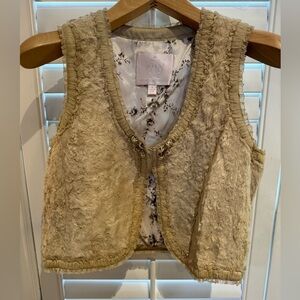 Rebecca Taylor Cream Textured Faux Fur Vest